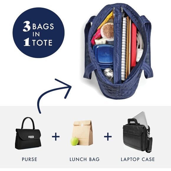 Fit & Fresh Metro 2-in-1 Quilted Tote, Laptop Bag with Insulated Cooler Women - Picture 2 of 9